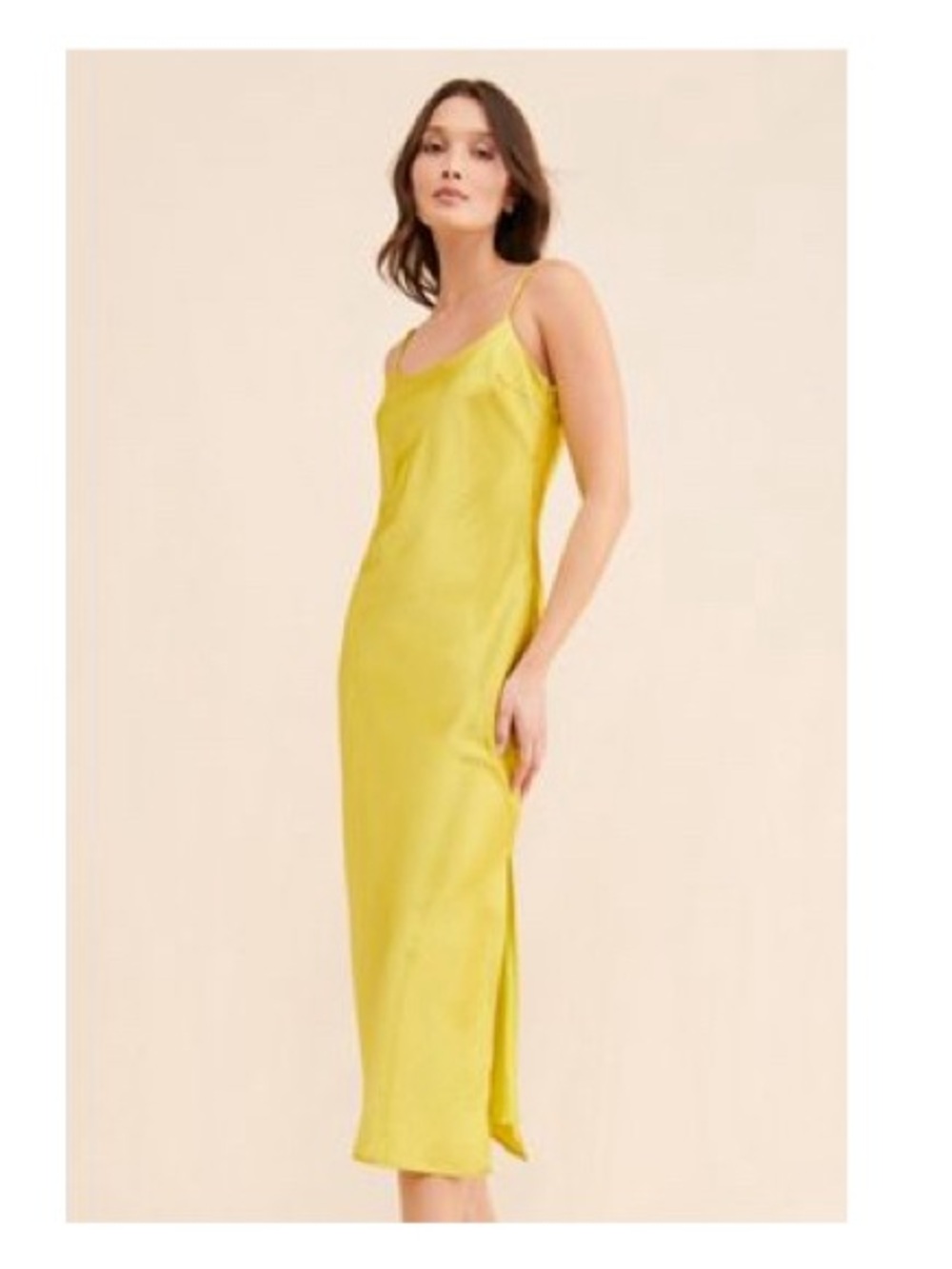 Glamorous Yellow Satin Slip Midi Dress